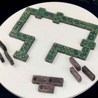 Luxuriöses Domino-Set aus Holz und elegantem Leder, 52*27*12mm grüne Dominosteine, Geschenkfertig