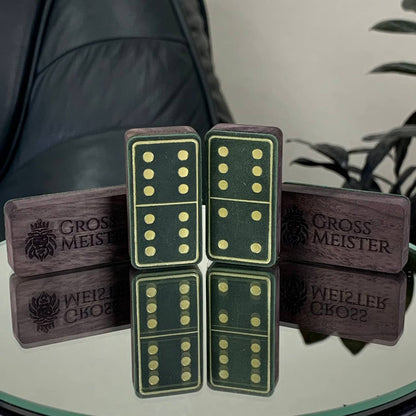 Luxuriöses Domino-Set aus Holz und elegantem Leder, 52*27*12mm grüne Dominosteine, Geschenkfertig