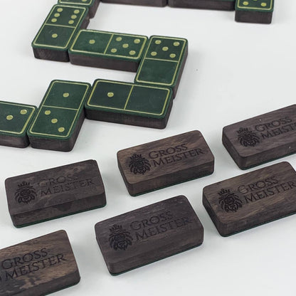 Luxuriöses Domino-Set aus Holz und elegantem Leder, 52*27*12mm grüne Dominosteine, Geschenkfertig