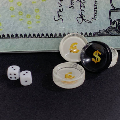 Exquisites Glas-Backgammon-Set "Dollar", 61×27 cm, Art. 250003, Individualisierung möglich. Geschenkfertig