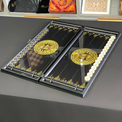 Exquisites Glas-Backgammon-Set "Dollar", 61×27 cm, Art. 250003, Individualisierung möglich. Geschenkfertig
