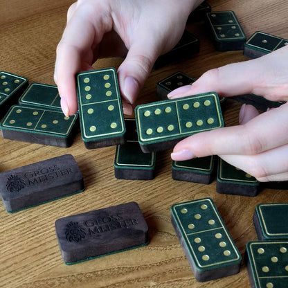Luxuriöses Domino-Set aus Holz und elegantem Leder, 52*27*12mm grüne Dominosteine, Geschenkfertig