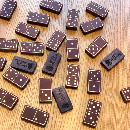 Luxuriöses Domino-Set aus Holz und elegantem Leder, 52*27*12mm braune Dominosteine, Geschenkfertig