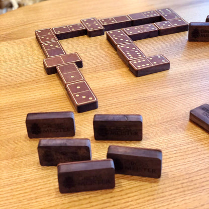 Luxuriöses Domino-Set aus Holz und elegantem Leder, 52*27*12mm braune Dominosteine, Geschenkfertig