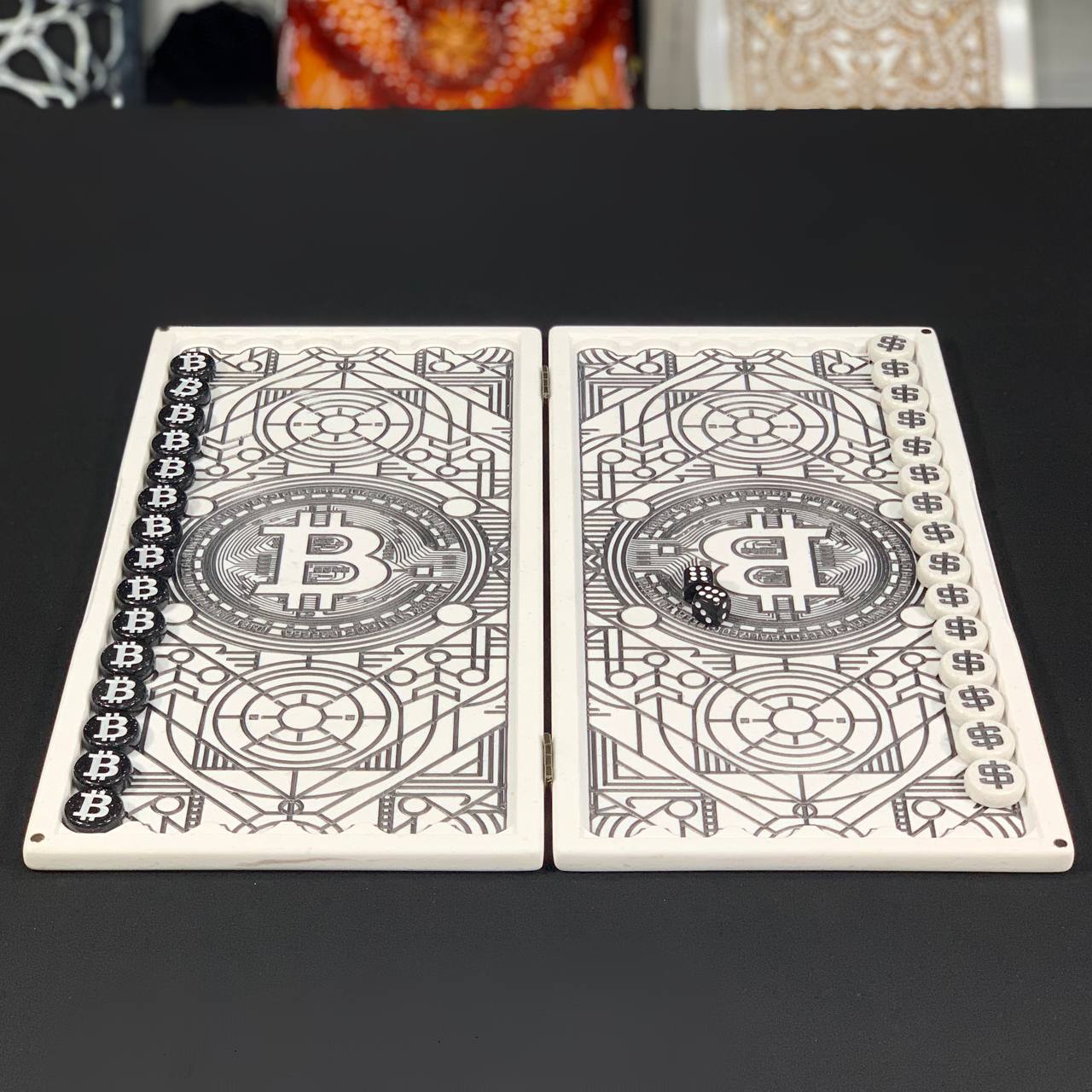 Luxuriöses handgefertigtes Backgammon-Set aus weißem Acrylstein, 36×18 cm, Art. 190656, Geschenkfertig