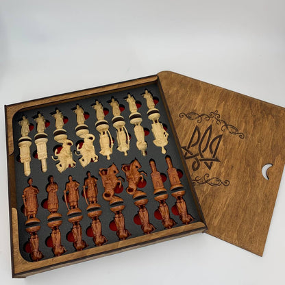 Collectible Cossack Army Chess Pieces - Set of wooden chess pieces