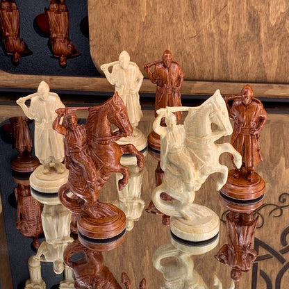 Collectible Cossack Army Chess Pieces - Set of wooden chess pieces