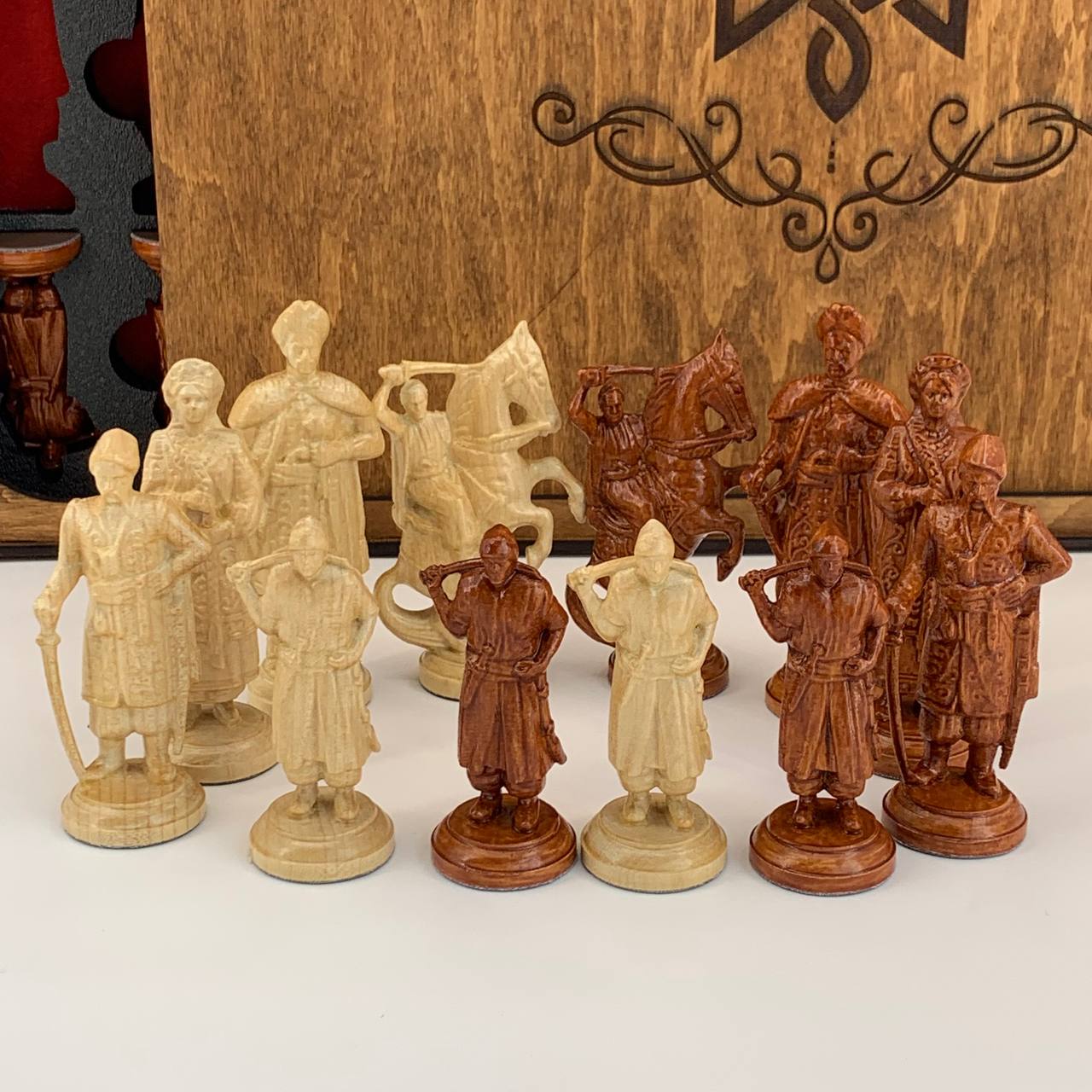 Collectible Cossack Army Chess Pieces - Set of wooden chess pieces