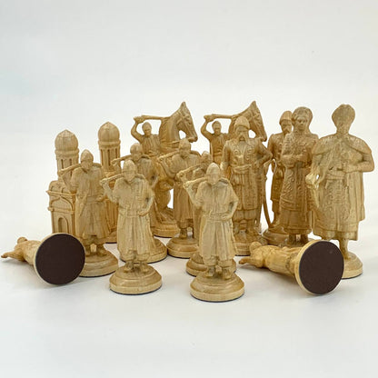 Collectible Cossack Army Chess Pieces - Set of wooden chess pieces