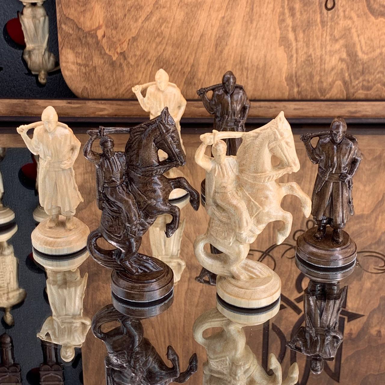 Collectible Cossack Army Chess Pieces - Set of wooden chess pieces