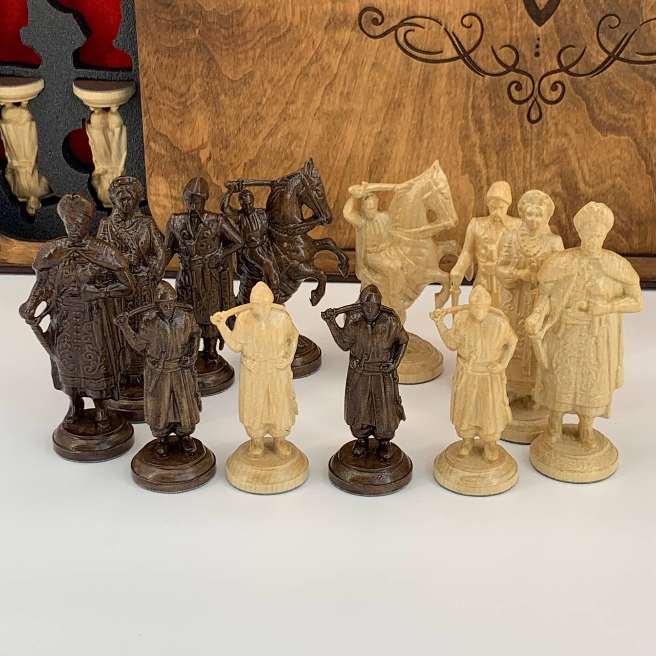 Collectible Cossack Army Chess Pieces - Set of wooden chess pieces