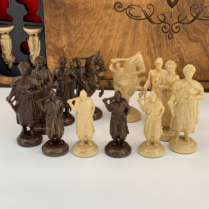 Collectible Cossack Army Chess Pieces - Set of wooden chess pieces