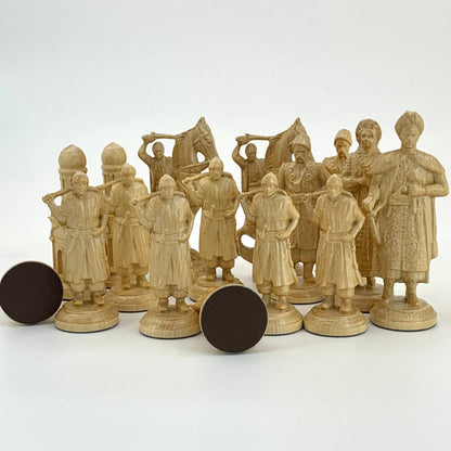 Collectible Cossack Army Chess Pieces - Set of wooden chess pieces