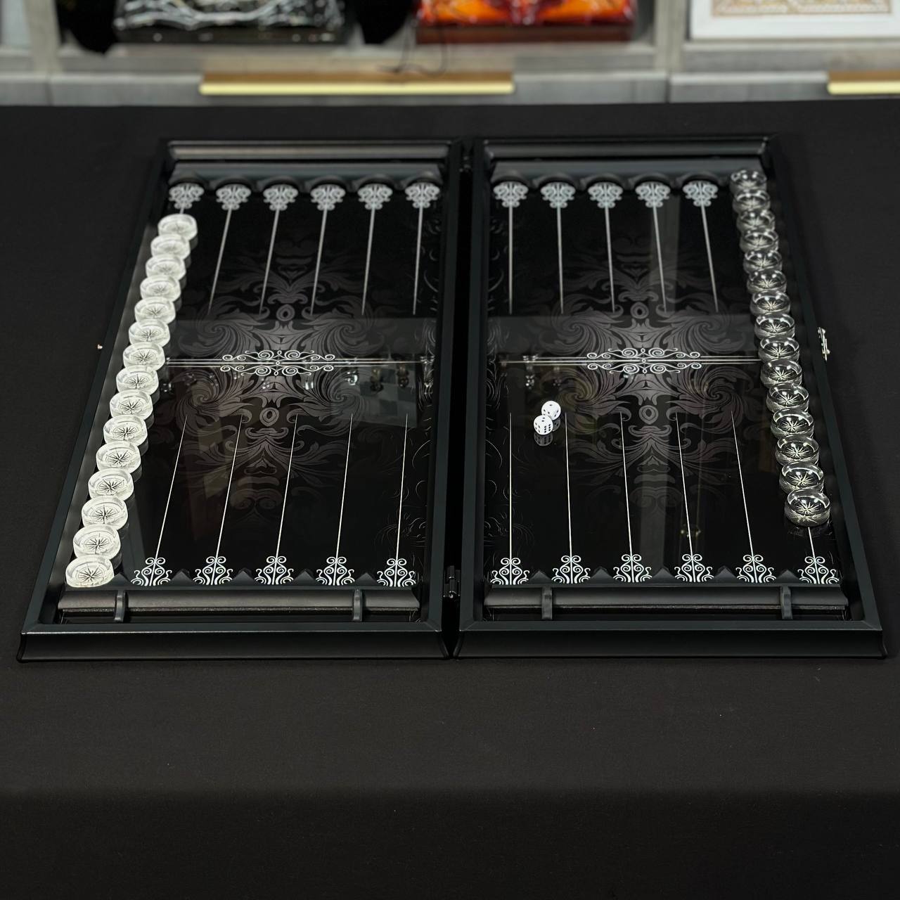 Jeu de backgammon en verre luxueux fait main 61 x 27 cm. Personnalisé, prêt à offrir