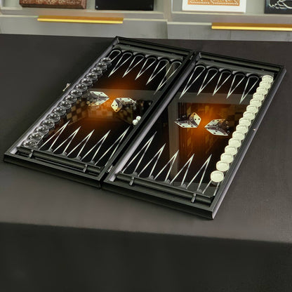 Plateau de jeu élégant 3 en 1 en verre : échecs, backgammon en verre et dames. Prêt à offrir. Personnalisé