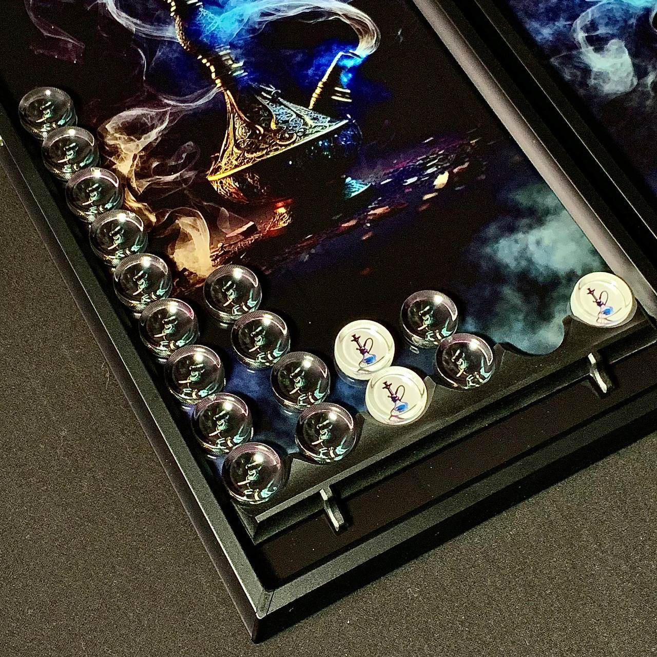 Jeu de backgammon en verre 61*27*5cm, personnalisé et prêt à offrir. Design unique.
