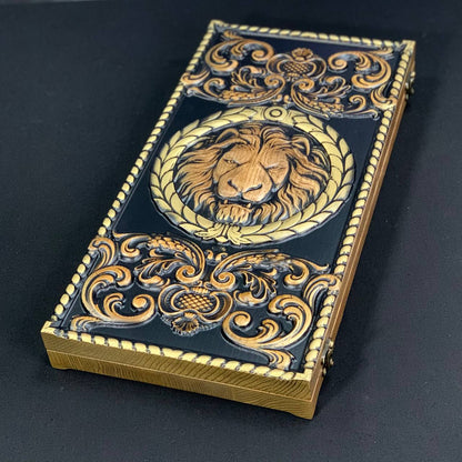 Wooden Backgammon "Lion" Set - Luxury Ash Wood, Carved Design, Gift-Ready