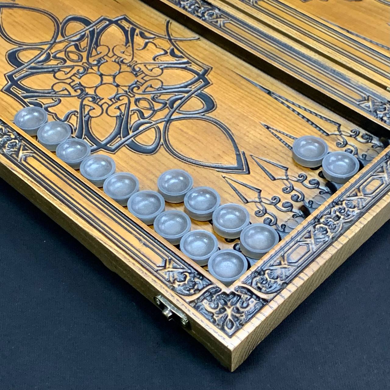 Wooden Backgammon "Lion" Set - Luxury Ash Wood, Carved Design, Gift-Ready
