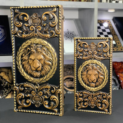 Wooden Backgammon "Lion" Set - Luxury Ash Wood, Carved Design, Gift-Ready