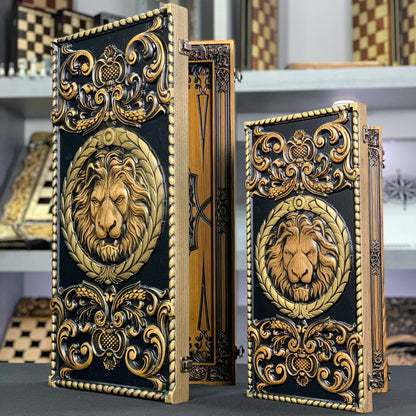 Wooden Backgammon "Lion" Set - Luxury Ash Wood, Carved Design, Gift-Ready