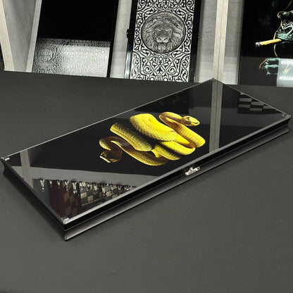 Jeu de backgammon en verre Snake, 61*27cm. Personnalisation. Prêt à offrir.