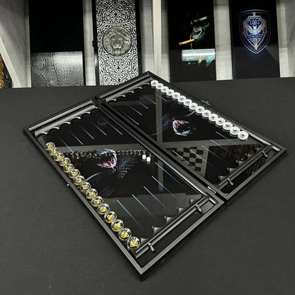 Jeu de backgammon en verre Snake, 61*27cm. Personnalisation. Prêt à offrir.