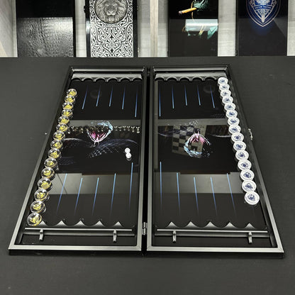 Jeu de backgammon en verre Snake, 61*27cm. Personnalisation. Prêt à offrir.