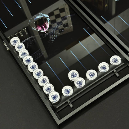 Jeu de backgammon en verre Snake, 61*27cm. Personnalisation. Prêt à offrir.