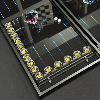 Jeu de backgammon en verre Snake, 61*27cm. Personnalisation. Prêt à offrir.