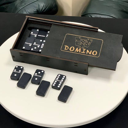 Jeu de dominos noirs 53 x 24 mm dans une boîte de rangement, qualité supérieure, prêt à offrir