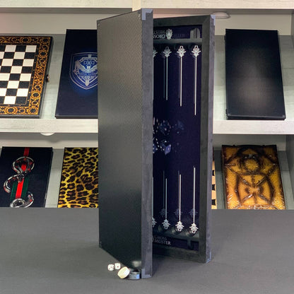 Luxuriöses handgefertigtes Backgammon-Set aus Metall und Carbon 60*30cm, Geschenkfertig VIP
