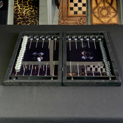 Luxuriöses handgefertigtes Backgammon-Set aus Metall und Carbon 60*30cm, Geschenkfertig VIP