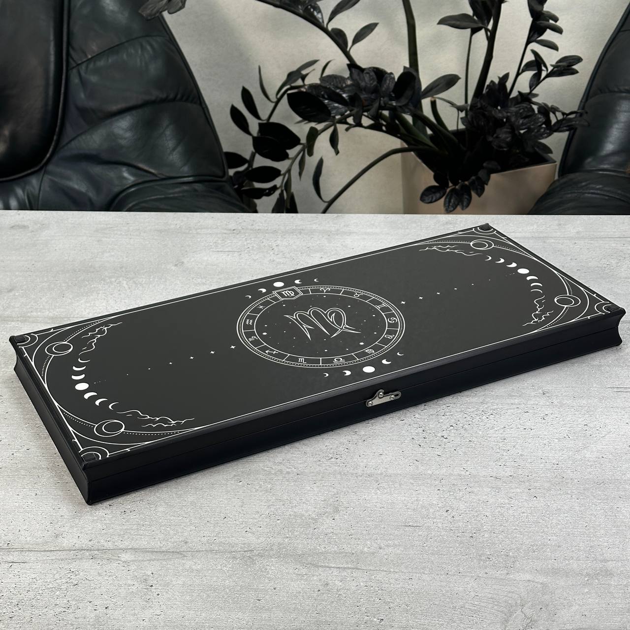 Exquisites Glas-Backgammon "Sternzeichen Jungfrau" - 61×27 cm, Art. 250105. Individuell gestaltet. Geschenkfertig