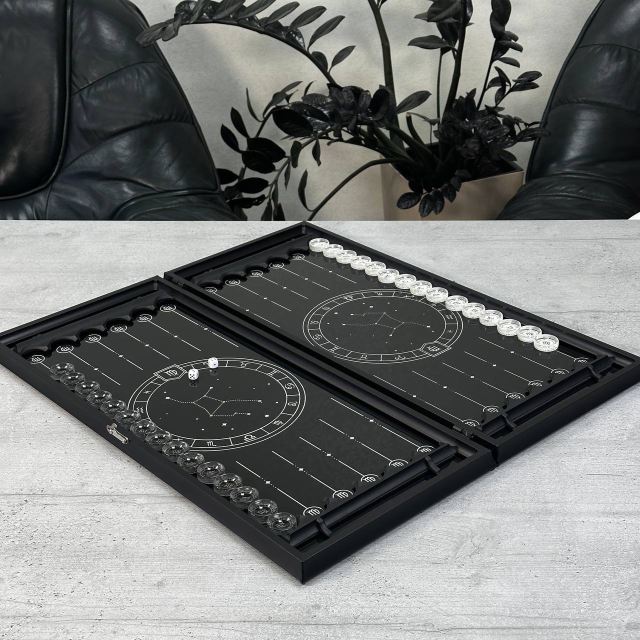 Exquisites Glas-Backgammon "Sternzeichen Jungfrau" - 61×27 cm, Art. 250105. Individuell gestaltet. Geschenkfertig