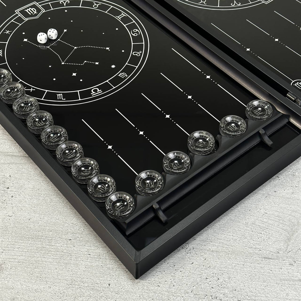 Exquisites Glas-Backgammon "Sternzeichen Jungfrau" - 61×27 cm, Art. 250105. Individuell gestaltet. Geschenkfertig