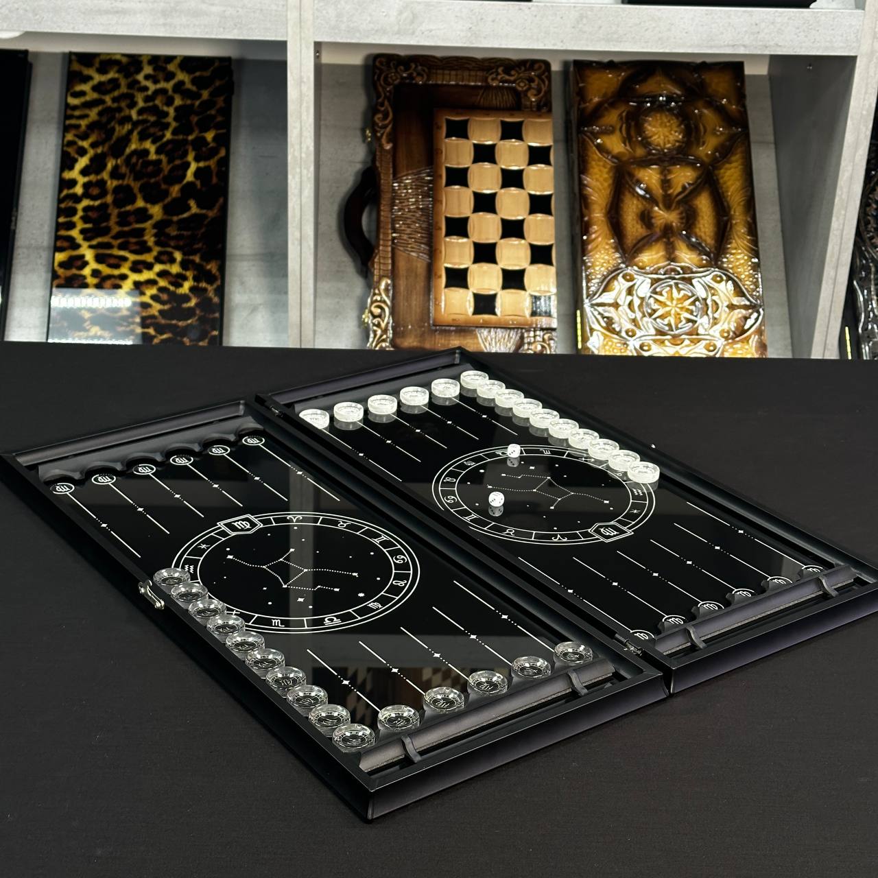 Exquisites Glas-Backgammon "Sternzeichen Jungfrau" - 61×27 cm, Art. 250105. Individuell gestaltet. Geschenkfertig