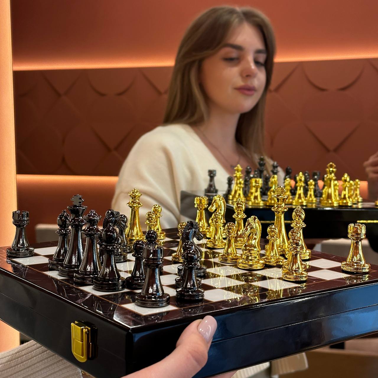 Chess Set with Imitation Marble (29x29 cm), Wooden chess set. Gift-ready. Art. 198027