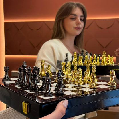 Chess Set with Imitation Marble (29x29 cm), Wooden chess set. Gift-ready. Art. 198027