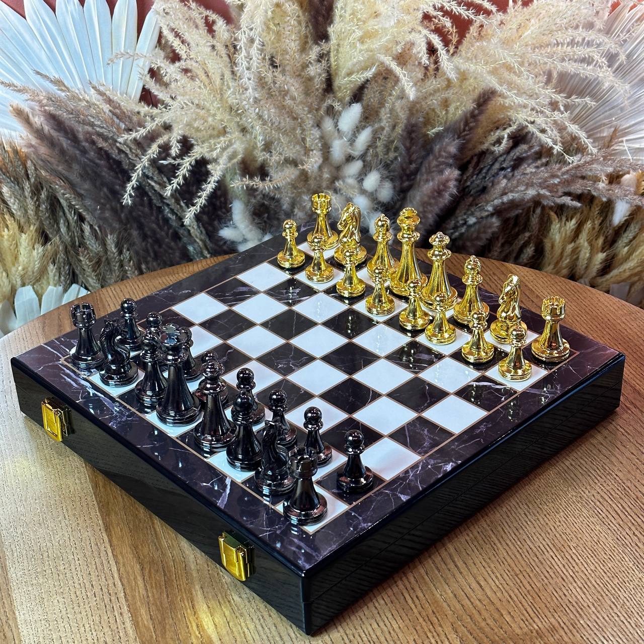 Chess Set with Imitation Marble (29x29 cm), Wooden chess set. Gift-ready. Art. 198027