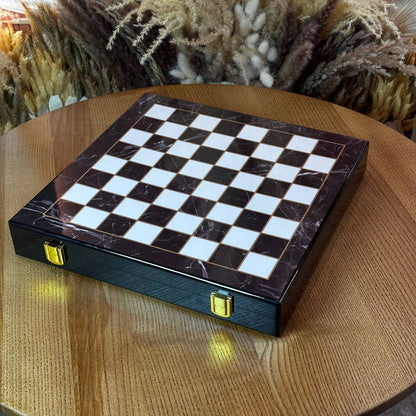 Chess Set with Imitation Marble (29x29 cm), Wooden chess set. Gift-ready. Art. 198027