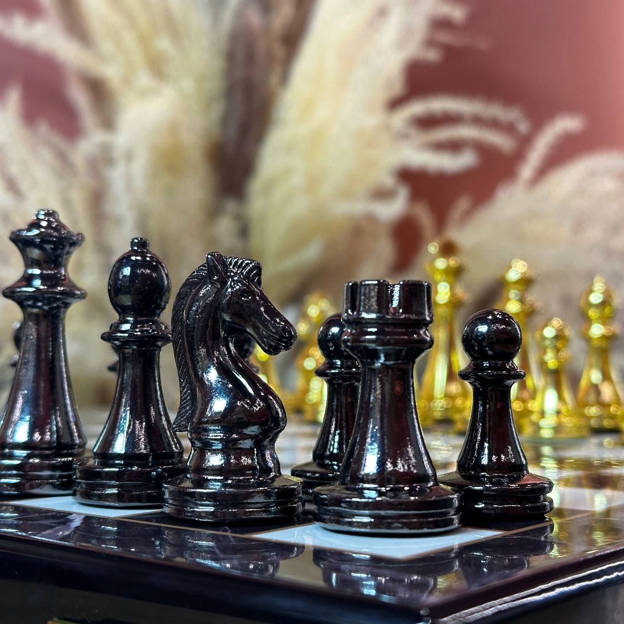 Chess Set with Imitation Marble (29x29 cm), Wooden chess set. Gift-ready. Art. 198027