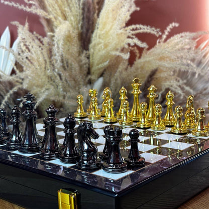 Chess Set with Imitation Marble (29x29 cm), Wooden chess set. Gift-ready. Art. 198027