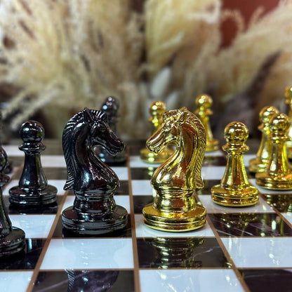 Chess Set with Imitation Marble (29x29 cm), Wooden chess set. Gift-ready. Art. 198027