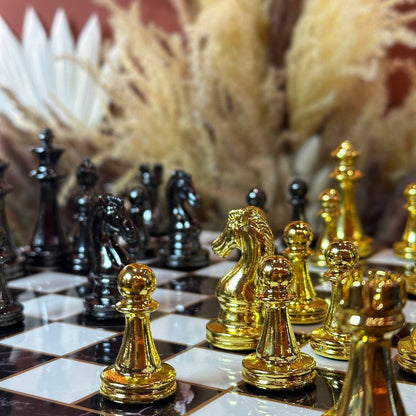 Chess Set with Imitation Marble (29x29 cm), Wooden chess set. Gift-ready. Art. 198027