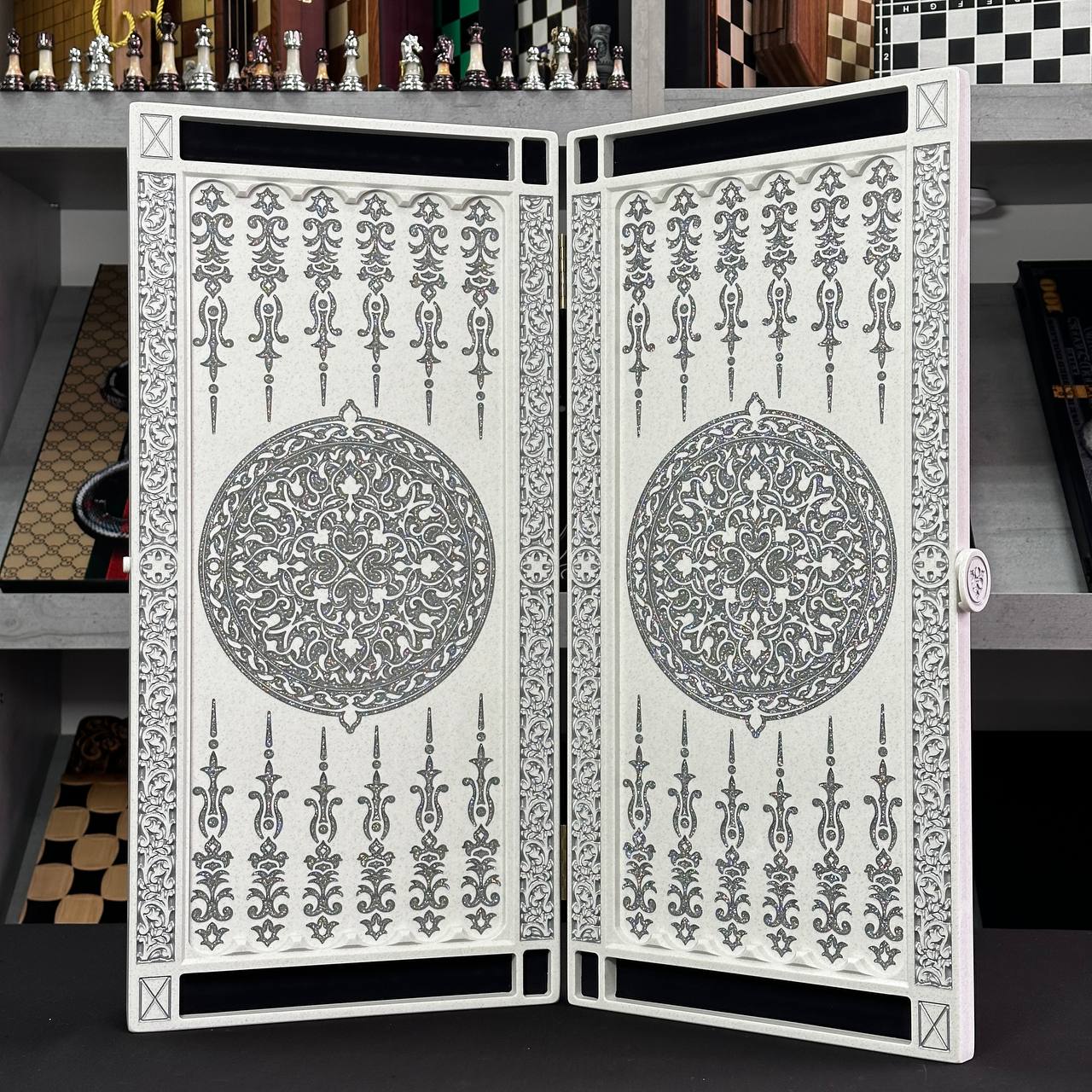 Luxury white ACRYLIC STONE backgammon X Large Handmade board game, Gift-ready