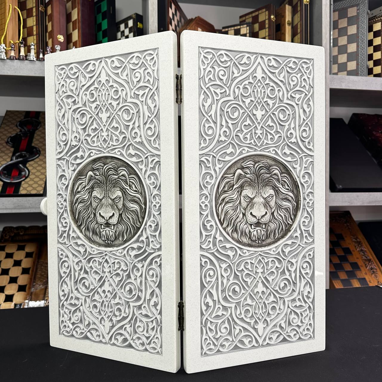 Luxury white ACRYLIC STONE backgammon X Large Handmade board game, Gift-ready