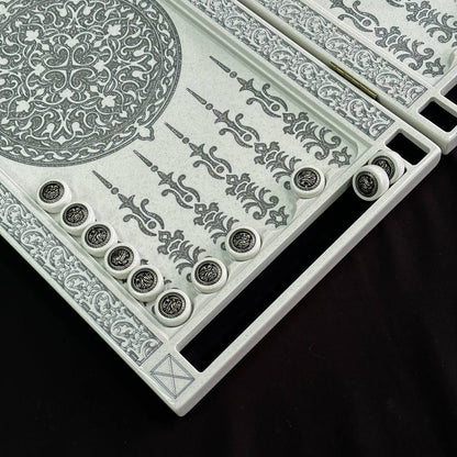 Luxury white ACRYLIC STONE backgammon X Large Handmade board game, Gift-ready