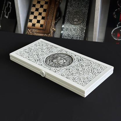 Luxury white ACRYLIC STONE backgammon X Large Handmade board game, Gift-ready