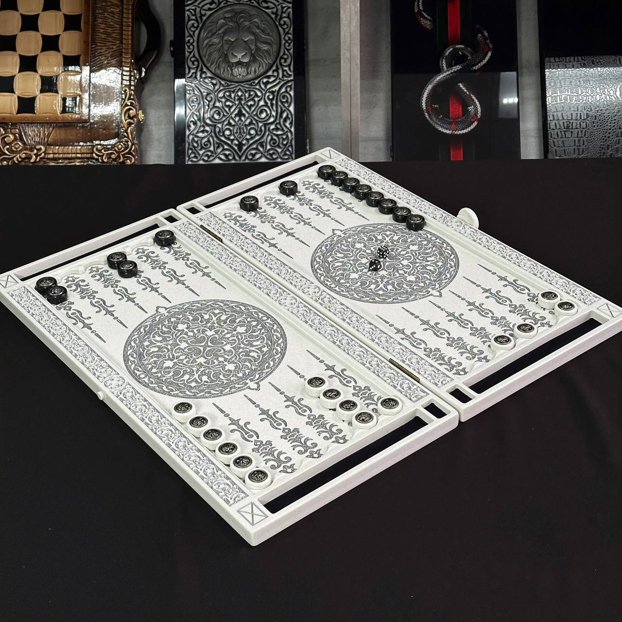 Luxury white ACRYLIC STONE backgammon X Large Handmade board game, Gift-ready
