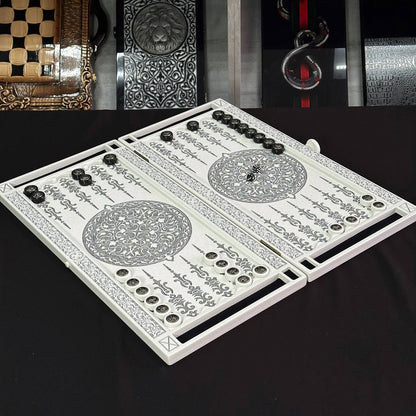 Luxury white ACRYLIC STONE backgammon X Large Handmade board game, Gift-ready